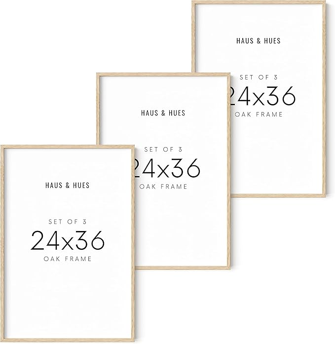 HAUS AND HUES 24"x36" Beige Oak Wood Frames Set of 3-24x36 Natural Wood Frames for Posters, 24x36 Frame Wood, 24x36 Poster Frames for Wall, 24x36 Frame Light Wood, Picture Frames 24x36