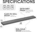 Homeforia Gray Floating Shelf 48 inch, High End Solid Real Wood 48inch Floating Shelves for Wall Mounted, Grey Wooden 48 inches Long Floating Shelves, Heavy Duty Bracket, 48 X 6.5 X 1.75 in, Set of 2