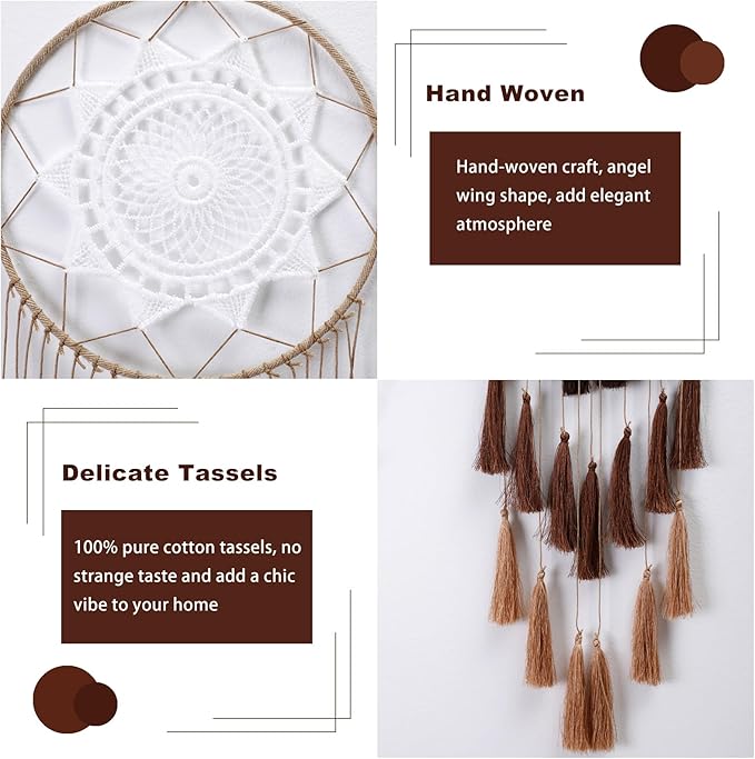 Macrame Dream Catcher for Girls - Large Dream Catchers Boho Wall Decor, Handmade Tassels Ornament Colorful for Bedroom Livivng Room Nursery Apartment (Tan)