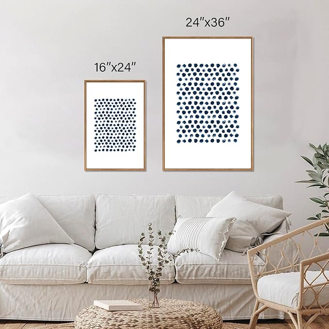 Tinonedraw Navy Blue and White Framed Canvas Wall Art Set, Minimalist Geometric Wall Decor, Neutral Abstract Artwork, Cozy Contemporary Art Prints for Bedroom Living Room Office Above Bed 24"x36"x3