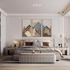 IARTTOP Large Mountain Wood Wall Art 16"x32"x3 Abstract Forest Wall Sculpture Geometric Boho Sunset Wilderness Artwork for Bedroom Living Room Office