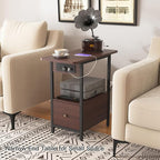 LIDYUK End Table with Charging Station, Narrow Side Table with Drawer and USB Ports & Power Outlets, Nightstand Bedside Tables for Small Spaces, Bedroom, Living Room, Dark Cherry