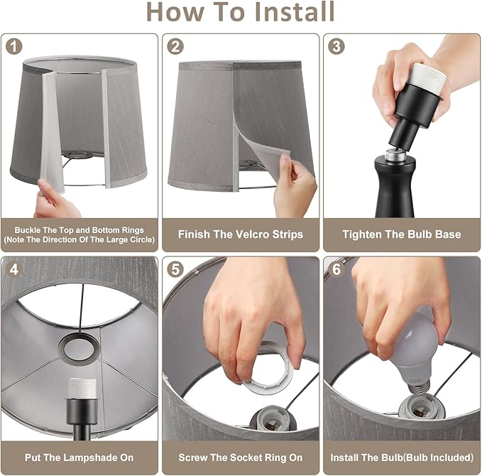 Seealle Modern Table Lamps Set of 2 - Touch Bedside Lamp for Nightstand with USB C+A,3-Way Dimmable Black Nightstand Lamps for Living Room Bedroom End Table with Grey Shade(Bulb Included)