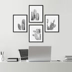 SIGNWIN Framed Black & White Saguaro Southwest Desert Tropical Cactus Wall Art, Set of 4 Floral Botanical Wall Decor Prints, Nature Wilderness Wall Décor for Living Room, Bedroom - 12"x16" Black