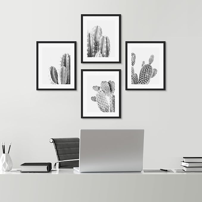 SIGNWIN Framed Black & White Saguaro Southwest Desert Tropical Cactus Wall Art, Set of 4 Floral Botanical Wall Decor Prints, Nature Wilderness Wall Décor for Living Room, Bedroom - 12"x16" Black