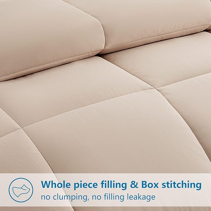 EASELAND Twin XL Down Alternative Comforter - Quilted Duvet Insert for All Seasons, Soft Lightweight with Corner Tabs, Summer Winter Warm Bedding, Beige 68×92 Inches