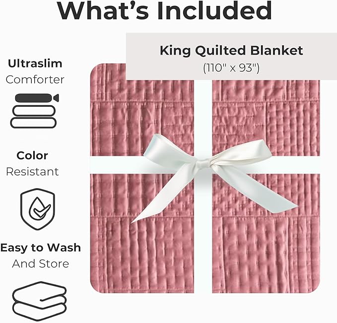 Vianney King Size Comforter - Novo Blush Reversible Lightweight Quilt Blanket - Soft Cozy Throw for Couch or Bed - 110x93 Inches - Year-Round Comfort with Stylish Blush and Pale Pink Sides