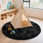 Black Fluffy Round Area Rugs for Bedroom,4'X4'Shag Circle Area Rugs for Living Room,Non Slip Fuzzy Plush Rug for Kids Boys Girls Room and Dorm Home Decor Rug