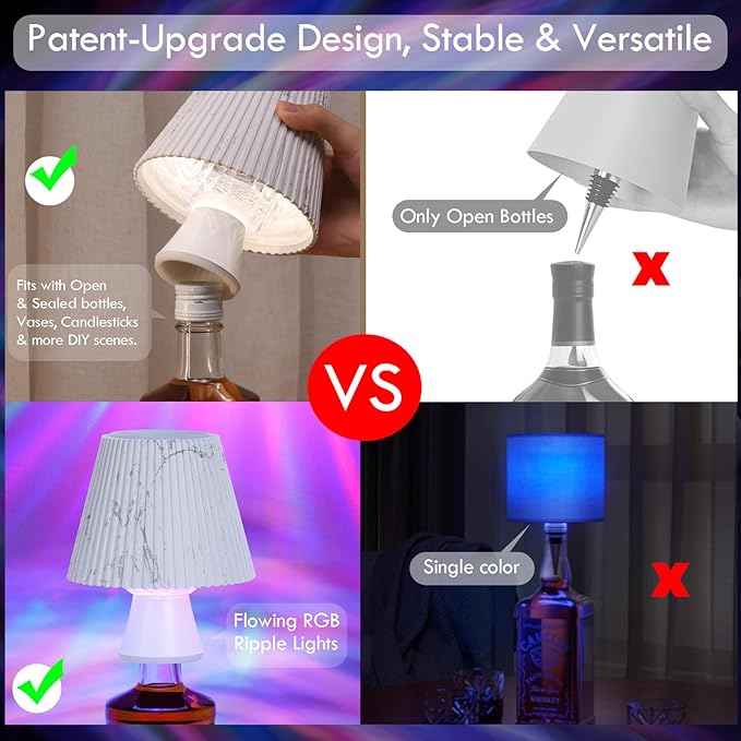 WILIT Wireless Bottle Lamp Shade, RGB Color Changing LED Night Light, Mood Lighting for Living Room, Bedroom Decor for Teen Girls Boys, Wine Bottle Lights, Gifts for Women, Bar Decor Accessories