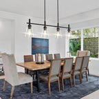 Black Kitchen Island Lighting Linear Chandeliers with Glass Shades Hanging Farmhouse Pendant Light Fixtures for Dining Room, 4 Lights