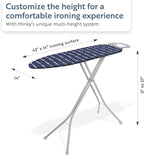 Classic 4-Leg Ironing Board with Iron Rest - Freestanding Full Size Iron Board for Clothes Pressing and Steaming with 43" x 14" Surface - Blue Arrows