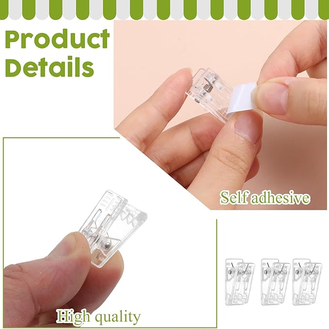 30 Pieces Self Adhesive Clips, Tapestry Wall Hanging Clips, Plastic Hanging Spring Clips Wall Clips Light Clips Photo Clips Poster Clips for Office Home Poster Photo Flag Decorations, Clear