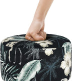 Asense Round Small Footrest Ottoman Velvet Fabric Padded Footstools with Anti-Slip Wooden Legs, Patterns Black