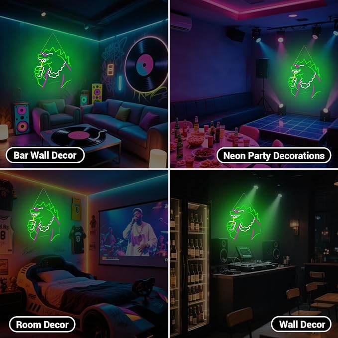Funny Neon Signs Dimmable LED Trendy Dinosaurs Neon Signs for Wall Decor Mens Cave Urban Style Home Bar Bedroom Art Decor Christmas Gifts