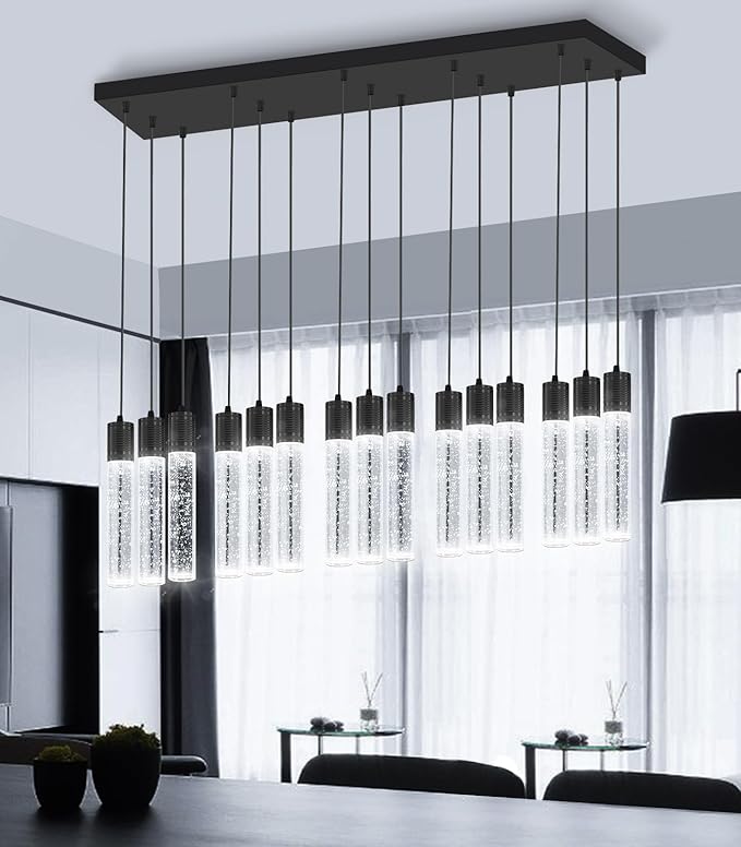 15-Lights Modern LED Pendant Lighting Fixture for Kitchen Island Crystal Chandelier Light Fixtures for Dining Room