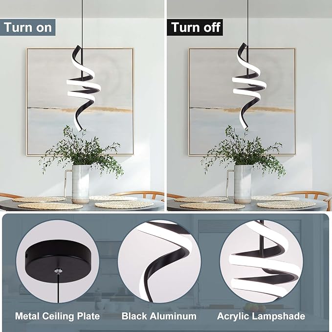 3000-6000K Dimmable Modern Pendant Light,Black LED Pendant Light for Kitchen Island Fixtures Chandeliers for Dining Room Hanging Lights, 1 Pack