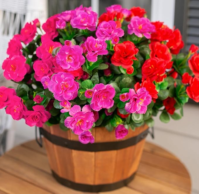 Ivydale Artificial Faux Outdoor Flowers Plants for Fall Decor, Fake Silk Colorful Camellia UV Resistant Look Real for Planter Outside Porch Patio Balcony Garden Yard Home Decoration, 3 Large Bundles