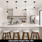 Modern Glass Black Pendant Lights Kitchen Island, Adjustable Cord Pendant Light Fixtures,Kitchen Pendant Lighting Over Island,Indoor Chandeliers for Bedroom Bathroom, Included Bulb