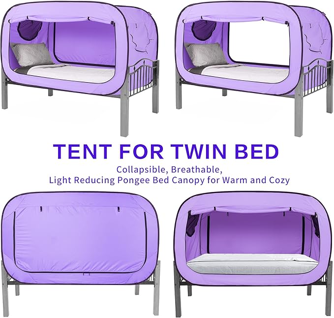 Bed Tent Twin Bed Canopy Portable Dream Tent for Adult Indoor Sleeping Tents with 2 Doors Breathable Private Space Tents, Violet