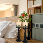 Candle Holders for Pillar Candles Gothic Matte Black Vintage Tall Candle Holders Set of 2 Decorative Large Table Centerpieces Candle Stand Decor (Black 2PCS A)