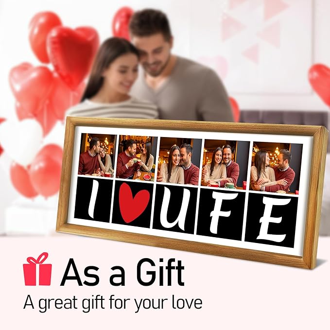 Gifts for Him/Her - Personalized Photo Frame with Love Design, Wall Mount or Tabletop Display, Romantic Gifts for Boyfriend Girlfriend Anniversary Birthday Valentine's