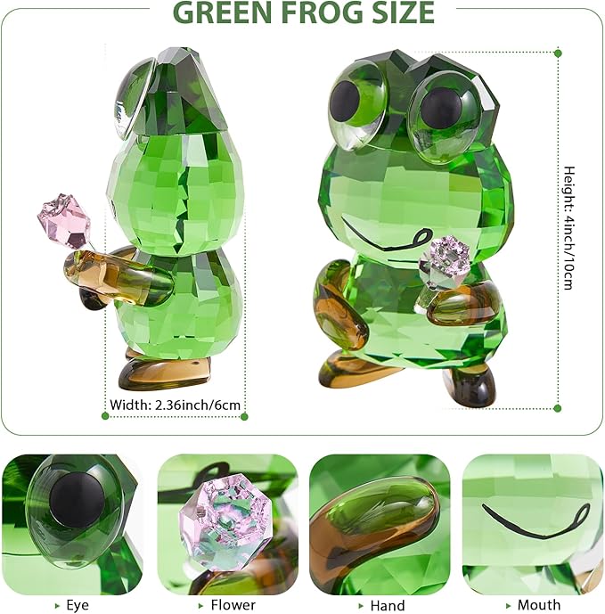 Crystal Frog Figurine - Glass Animals Desk Decor & Home Office Ornament, Collectible Art Gifts for Frog Lovers