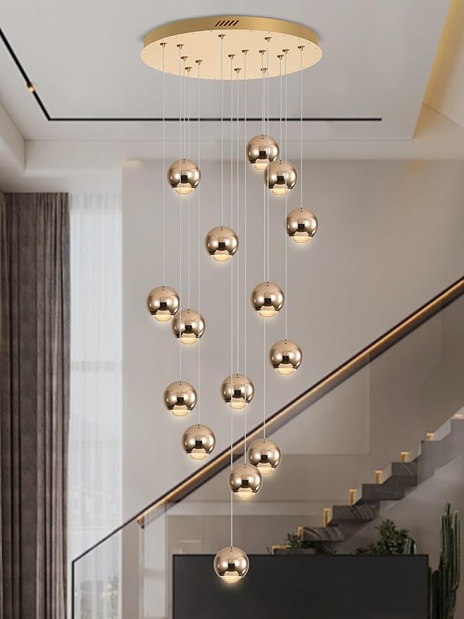Staircase Chandelier Crystal Ceiling Lights Large Chandeliers for High Ceilings Crystal Raindrop Chandelier High Ceiling Light for Living Room Stair Entryway Hallway Foyer