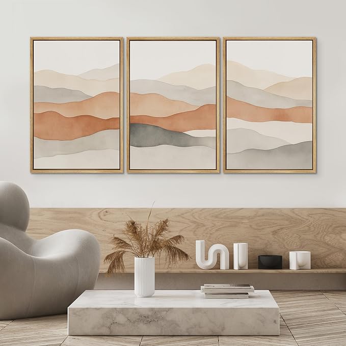 SIGNWIN Framed Canvas Print Wall Art Neutral Earth Tone Landscape Minimalist Mountain Silhouette Photography Modern Art Minimalist Black and White for Living Room, Bedroom, Office - 24"x36"x3 Natural