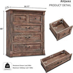 Farmhouse 5 Drawers Dresser for Bedroom, 46" Tall Dressers & Chests of Drawers w/Roman Column, Large Storage Dressers Organizer for Bedroom, Hallway, Living Room, Light Brown