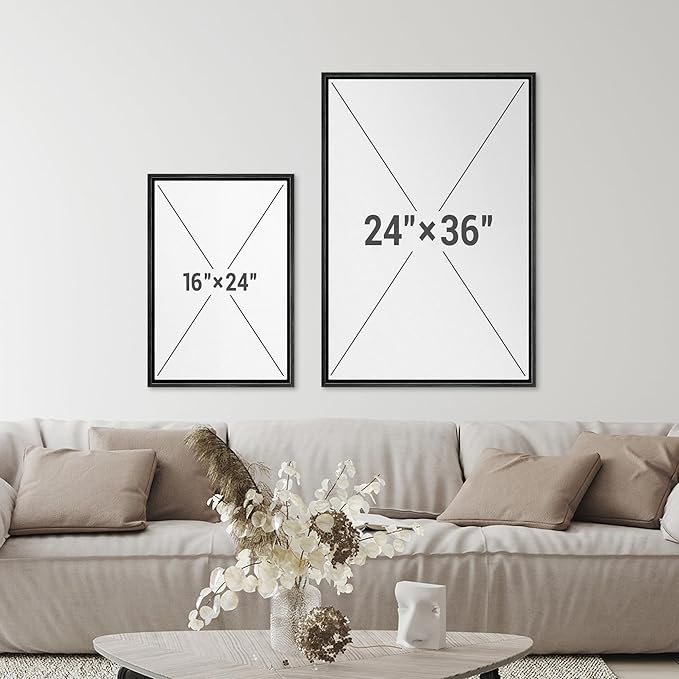 SIGNFORD Framed Canvas Print Wall Art Set Serene Misty Mountains Illustrations Modern Art Decorative for Living Room, Bedroom, Office - 24"x36"x2 Black