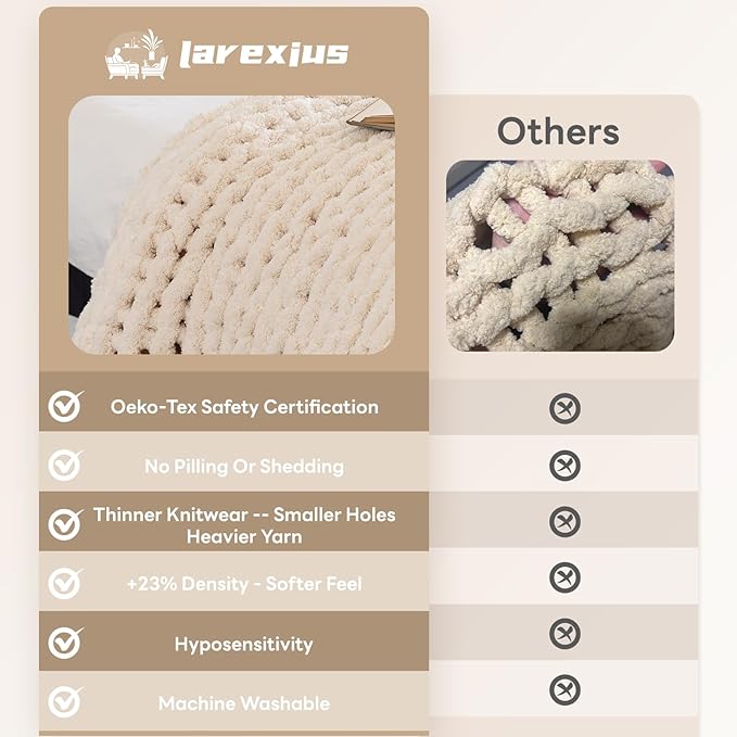 Chunky Knit Blanket - Luxury Soft Cozy 60 * 80 Throw Blanket,100% Woven Blanket Rope Knot Throw Blanket for Couch, Sofa, Home Decor, Gift - Machine Washable（Cream）