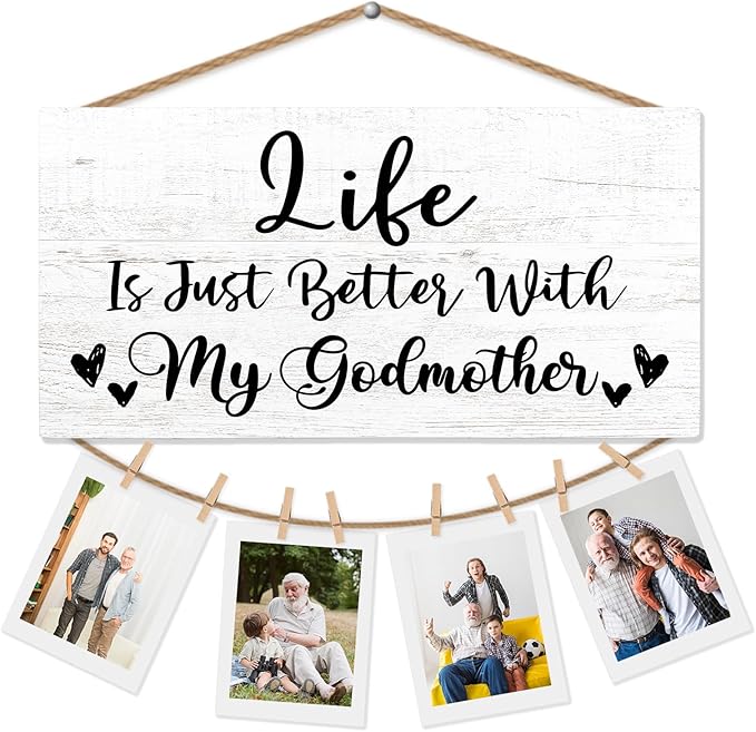 Godmother Gifts Picture Frame Photo Holder for Wall, Birthday Gifts for God-mother Grandma, Thank You Grandmother Gift from Grandchildren Grandkids Hanging Photo Display
