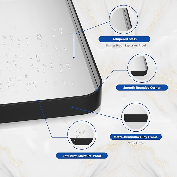 WEER Black Bathroom Mirror 24X32 Inch, Rectangular Black Metal Frame Mirror, Matte Black Bathroom Vanity Mirror with Tempered Glass, Rounded Corner, Anti-Rust (Horizontal/Vertical)