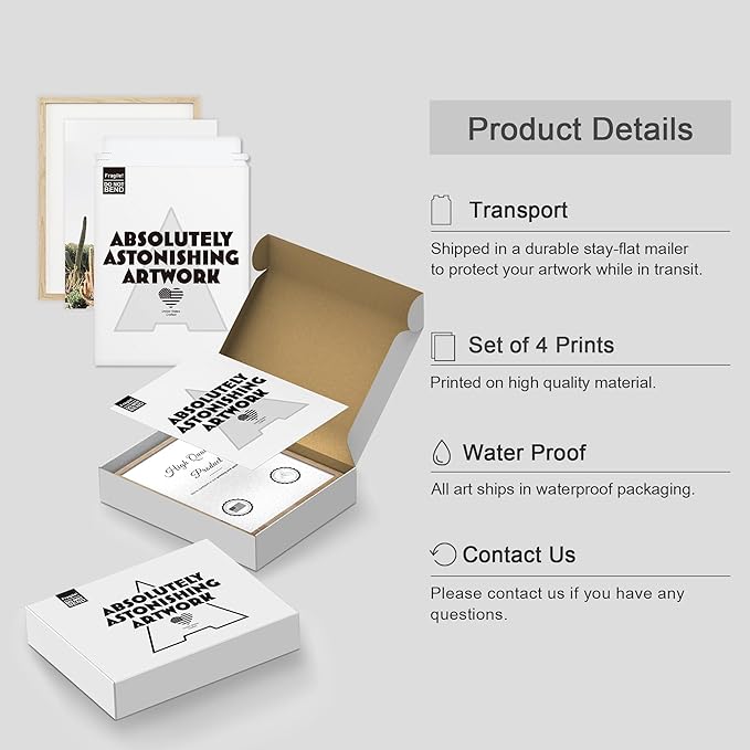 SIGNWIN Framed Tropical Palm Tree Saguaro Cactus Wall Art, Set of 4 Desert Landscape Wall Decor Prints, Nature Wilderness Wall Décor for Living Room, Bedroom Black - 12"x16" Natural