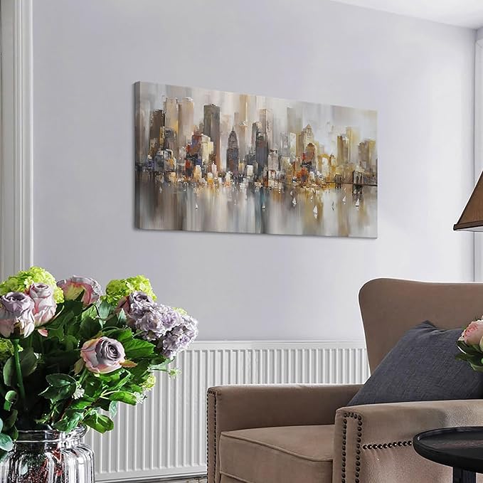 New York City Wall Art - Modern Abstract Wall Art for Living Room, Office & Bedroom Cityscape & Paintings for Bedroom brooklyn bridge Wall Art Pictures Wall Decor Chicago Artwork for Walls 20×40IN