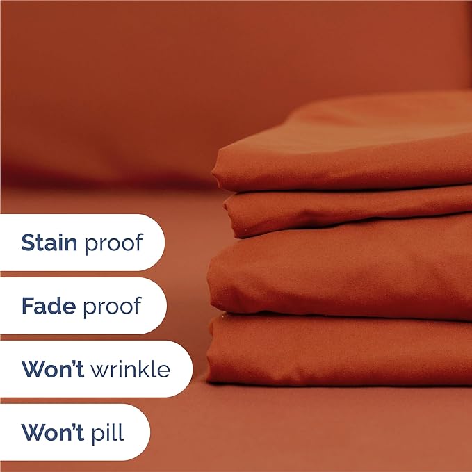 King Sheets Set 6 Piece - Includes 4 Pillowcases - Bed Sheets King Size - Soft Hotel Luxury Bedding - Cooling, Comfy, Cozy & Breathable - 1 Flat & 1 Fitted & 4 Pillowcases w/ Deep Pockets - Terracotta
