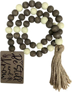 40" Handmade Farmhouse Bead Garland Wood with Tassel, Boho Chic Decorative String Beads Home Decor, Table Tiered Tray Country Wooden Accents (Serenity Natural: Be Still and Know, 0.63" Diameter)