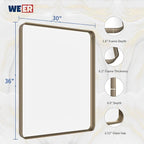 WEER 36x30 Inch Bronze Bathroom Mirror for Vanity, Brushed Bronze Metal Frame Mirror for Wall, Rounded Rectangle Bronze Frame Mirror with Tempered Glass, Anti-Rust (Horizontal/Vertical)