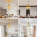 Modern Gold Crystal Chandelier, 20 Inch Large Ceiling Pendant Light Fixture with 50'' Adjustable Hanging Chain, 5-Light Farmhouse Chandelier for Dining Room, Living Room, Bedroom, Entryway
