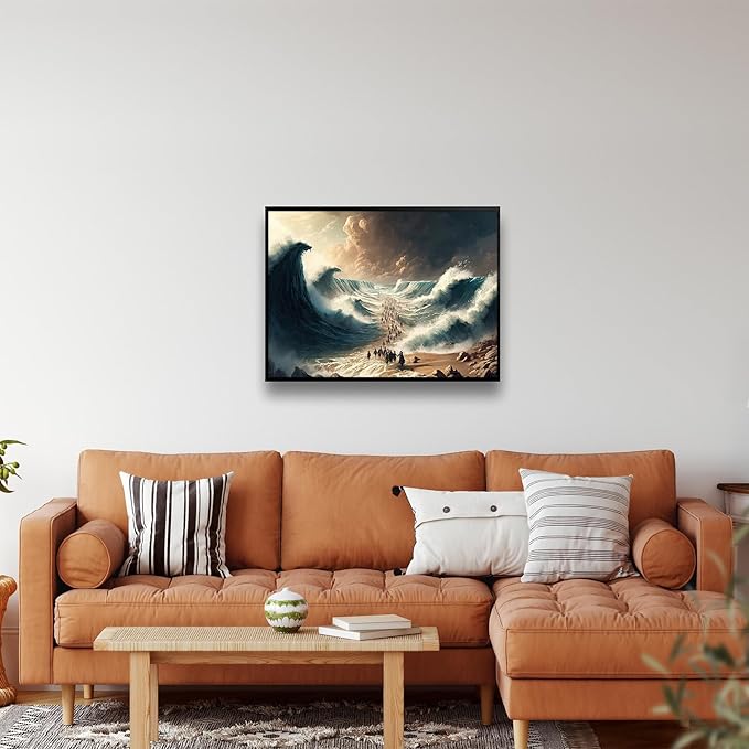 XWNLTEPK Moses Parted Red Sea Figures Jesus Bible Art Modern Poster Jesus Print Art Bible Home Decor Boho Wall Christian Canvas Art Poster