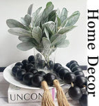 OMISHE 76" Long Extra Large Wood Bead Garland with 1.6" Diameter Wooden Beads and Tassels, Rustic Farmhouse Country Decorative Beads for Home Tiered Tray Decor, Black