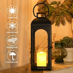 Bdor 2 Pack 20 Inches Metal and Tempered Glass Decorative Lantern with Electronic Wax Effect - Indoor/Outdoor Decorative Lighting, Handcrafted Aesthetic, Perfect for Home, Parties, and Holiday Decor