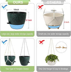 10 inch Self Watering Hanging Planters, 2 Pack Hanging Flower Pots for Indoor Outdoor Plants, Hanging Baskets with Drainage Holes & 2 Kinds of Plant Hangers for Home Decor, Speckled Black