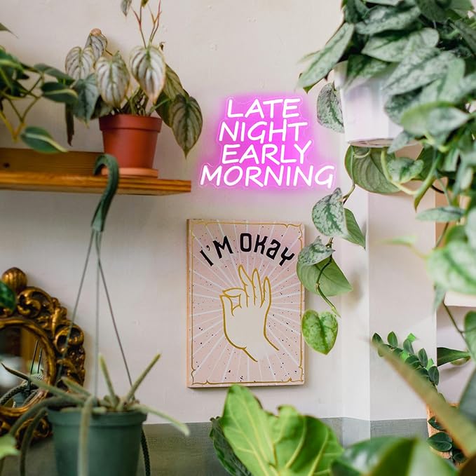 Bar Neon Sign Late Night Early Morning Neon Signs for Wall Decor Beer LED Neon Sign Pink Letter Neon Light Sign Dimmable Neon Lights for Bedroom Bar Party Hotel Club Party Man Cave Decor