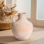 Ceramic Flower Vase with Handle, 6 inch Rustic Terracotta Vase, Vintage Clay Pottery, Farmhouse Decor, House Decorations for Home, Living Room, Bedroom, Entryway, Kitchen Decor