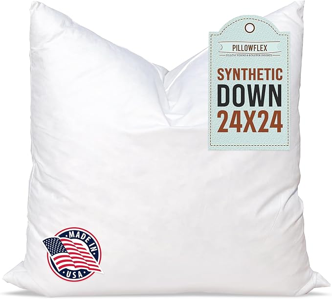 Pillowflex Synthetic Down Pillow Insert - 24x24 Down Alternative, Large Euro Pillow, Square Ultra Soft Throw, Euro Bed Sham - 1 Decorative Form