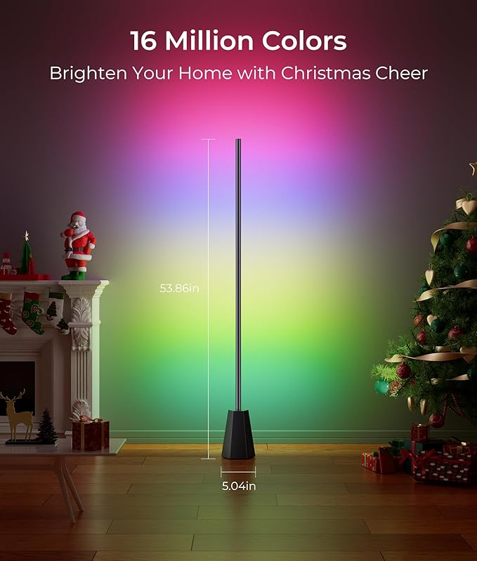 Corner Floor Lamp with RGB, Smart LED Light for Bedroom, 16 Million Colors, Music Sync, APP & Voice Control, 2700-6500K, Alexa & Google Compatible, Modern Lamp for Living Room, Gaming