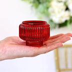Kate Aspen Red Ribbed Taper Candle Holders for Candlesticks Set of 4, Candlestick Holders, Votive Candle Holder Decor, Red Kitchen Decor, Glass Candlestick Holder,Table Centerpieces, Holiday Accents