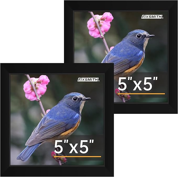 FIXSMITH 5x5 Picture Frame Set of 2, 5x5 Photo Frames with HD Plexiglass for Wall Hanging or Tabletop Display, Black