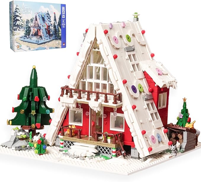 Art Log House Building Block Set With LED Lights, 2159 Pieces Christmas Toy Set, Scene With Santa Claus, Tree, Deer, for Adults, Boys and Girls